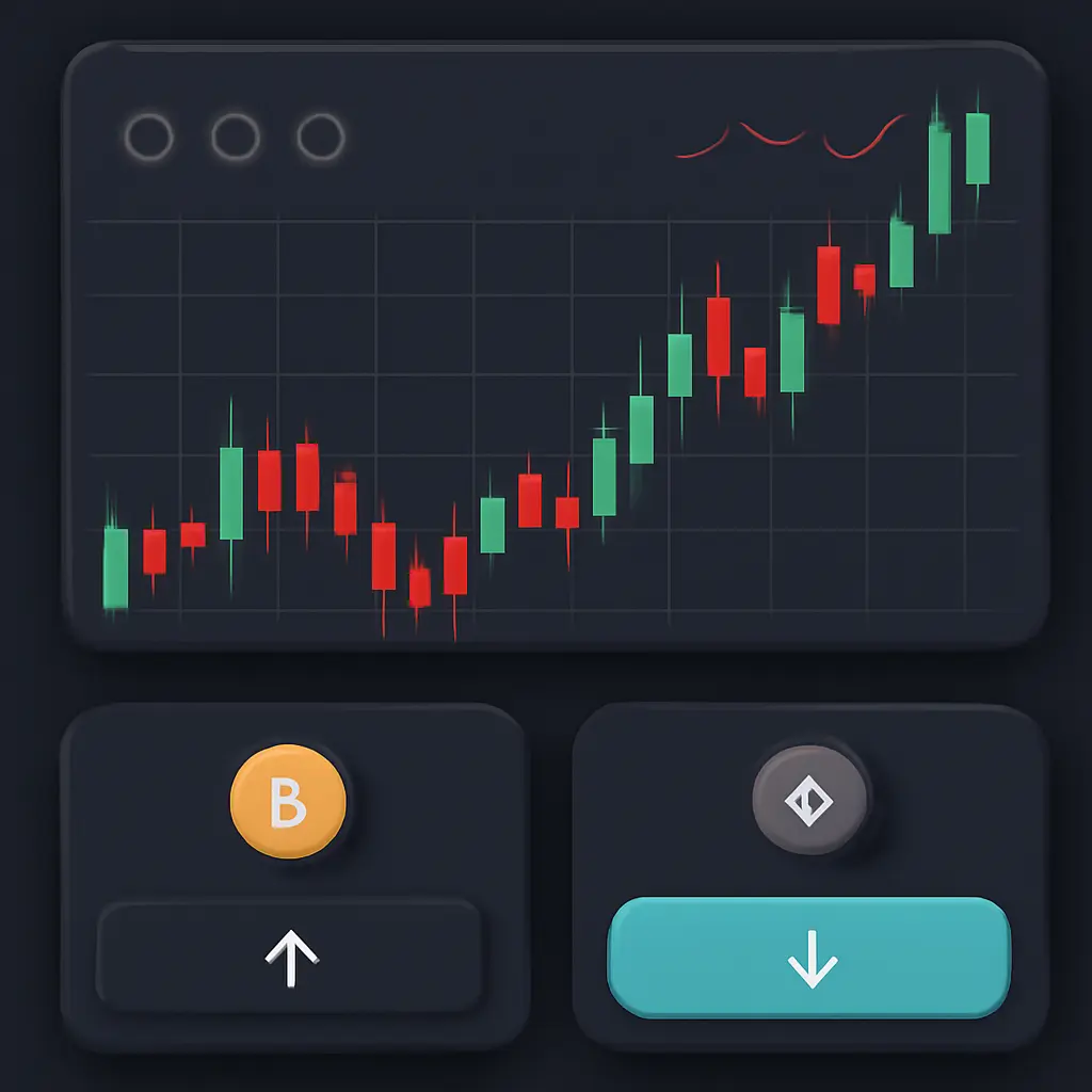 Экран с графиками обмена криптовалют и кнопками обмена