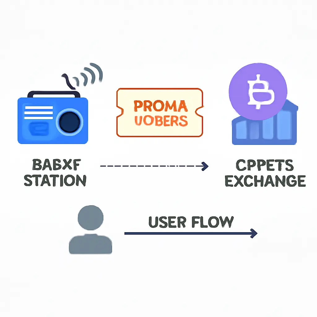 Монетизация через криптосервисы Схема взаимодействия радиостанции и криптосервиса с промокодами