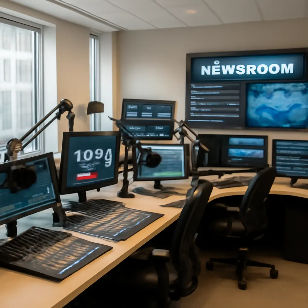 Студия новостной радиостанции с цифровым оборудованием