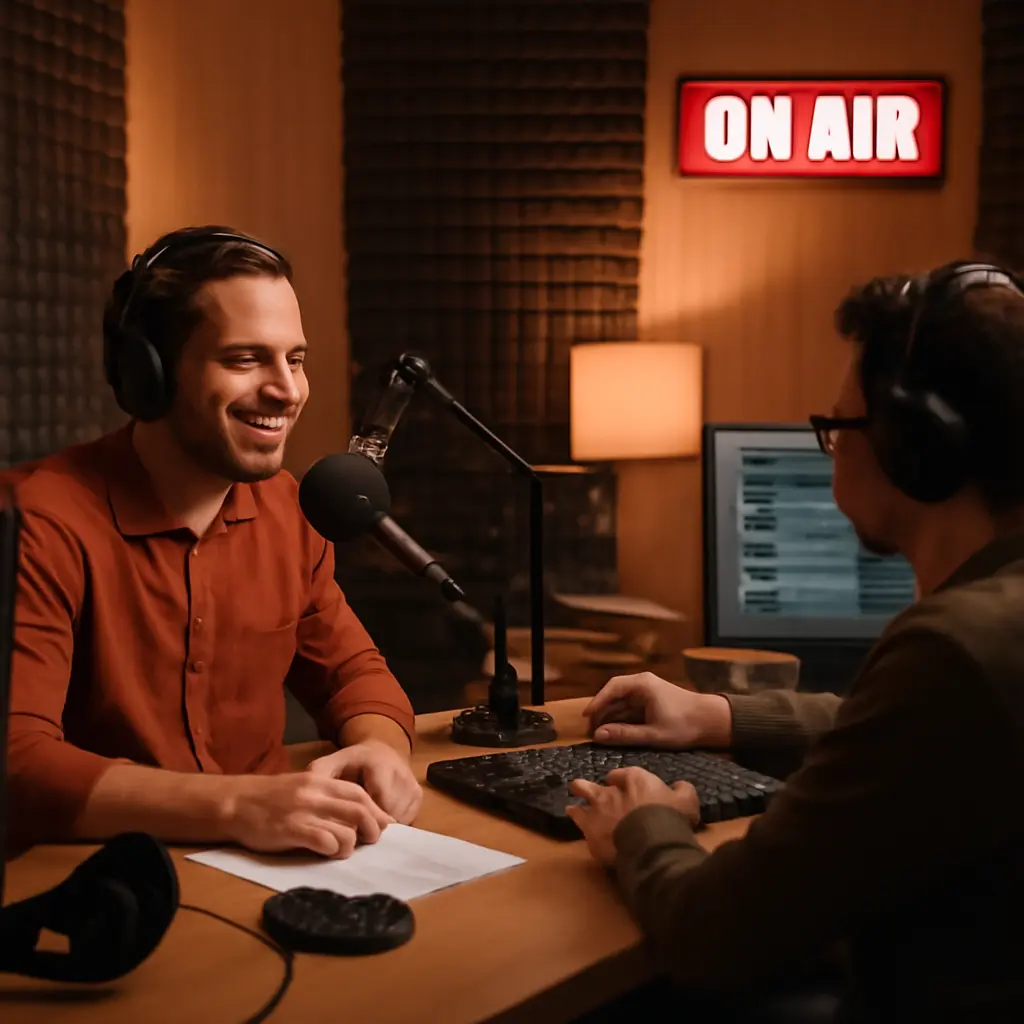 Радиостанция за кулисами Диджей и продюсер в студии радиостанции за кулисами