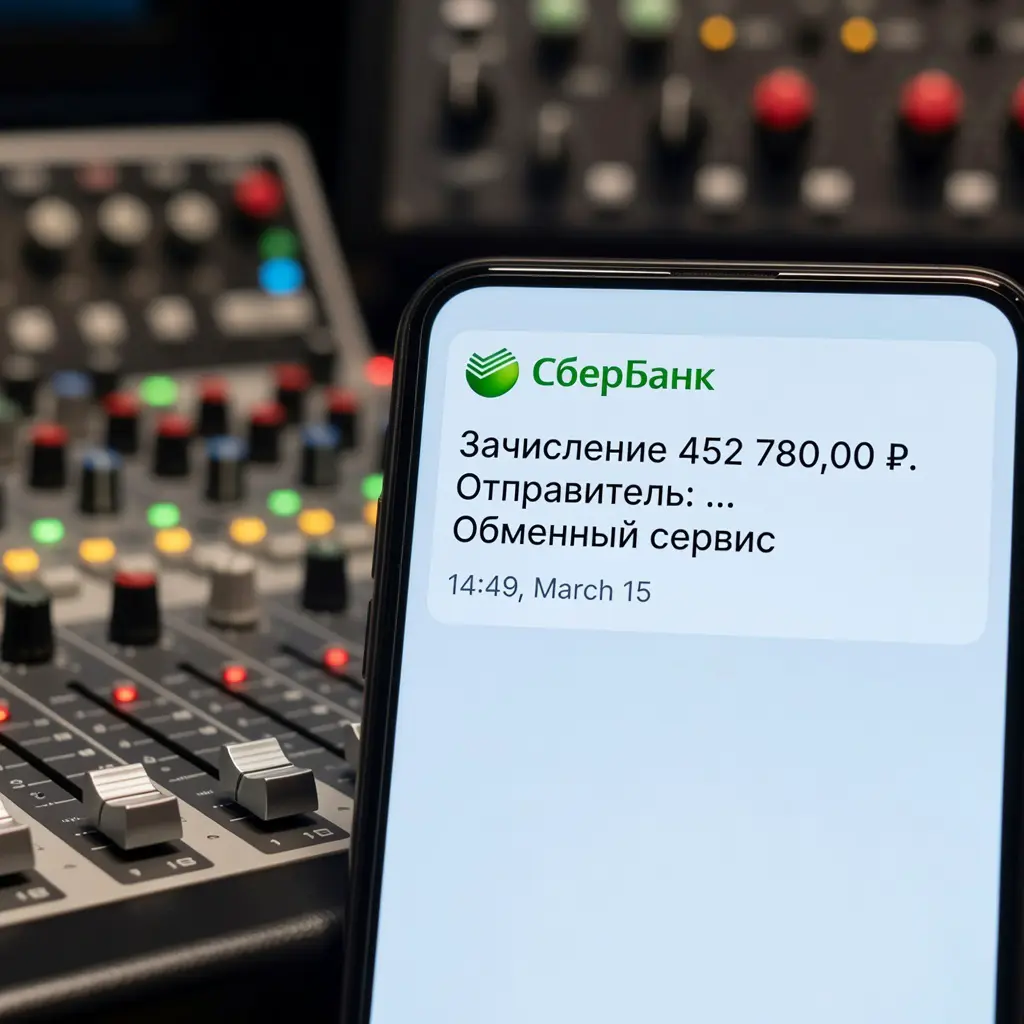 Смартфон с push-уведомлением Сбербанк Онлайн: зачисление 452780 рублей, время 14:49